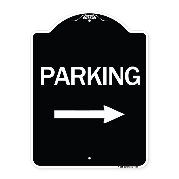 Parking With Right Arrow Heavy-Gauge Aluminum Architectural Sign, 24" x 18", BW-1824-24623